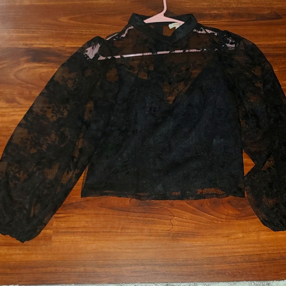 Black laced puffed sleeve blouse